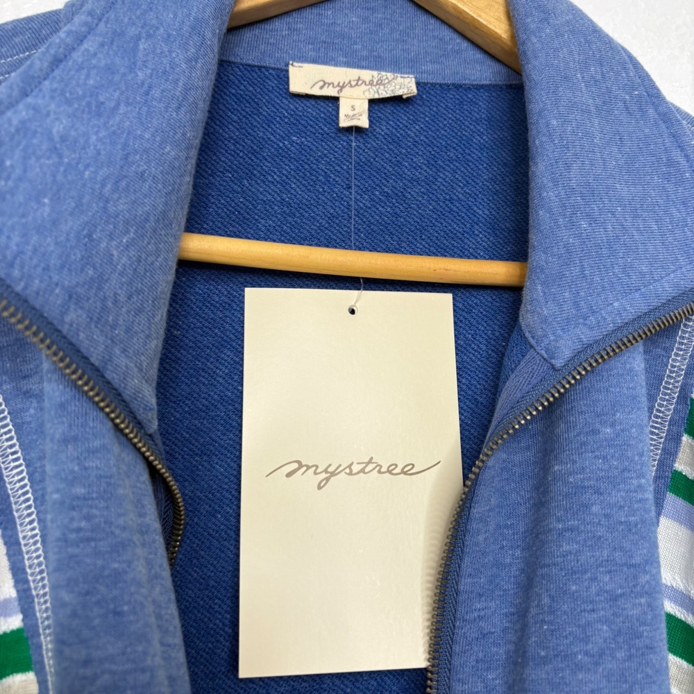 Mystree Womens Blue Striped Mixed Media Zip Up Jacket Small New - Picture 3 of 7